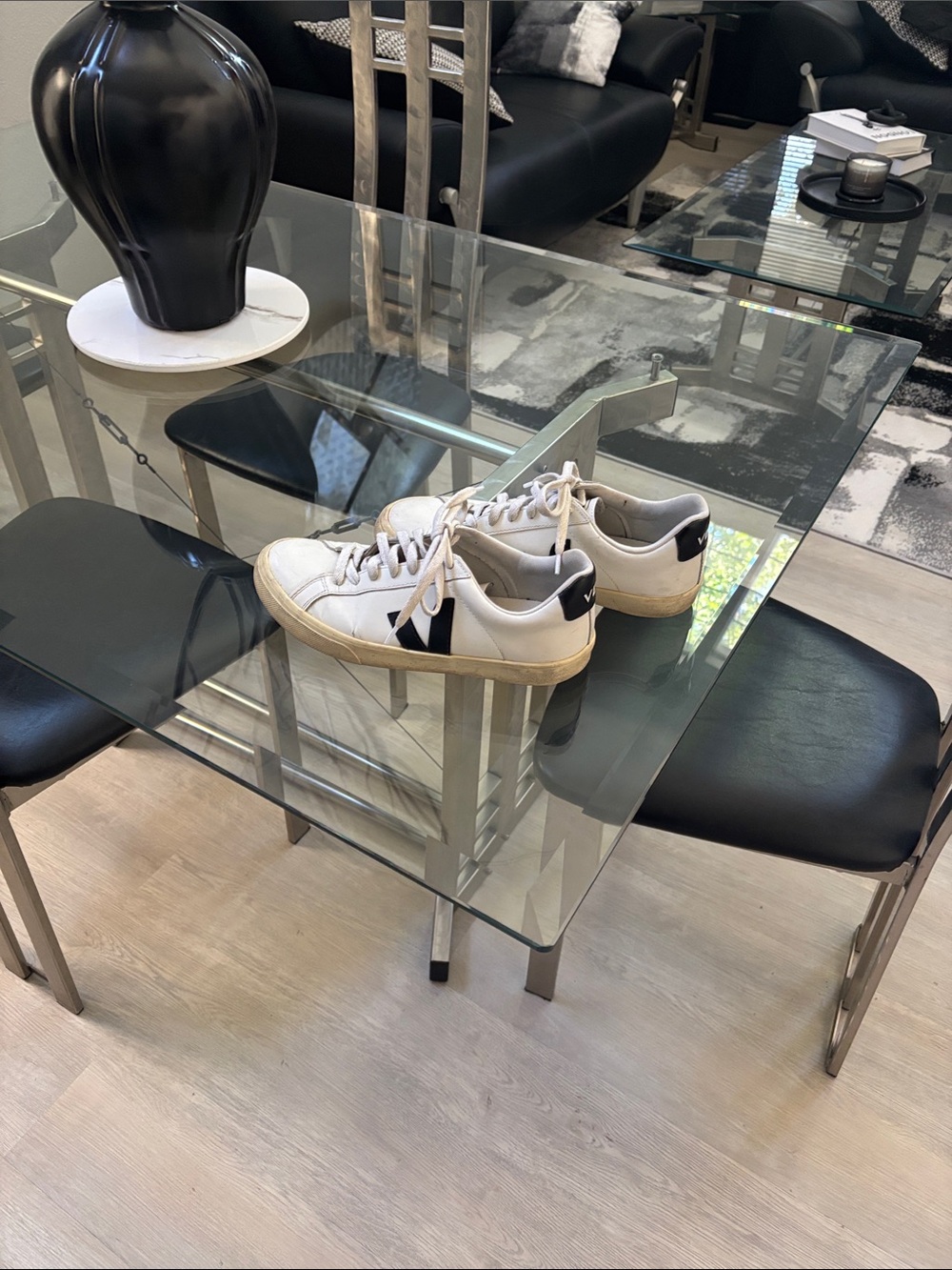 Veja Women's White Leather Casual Sneakers with Black Accent